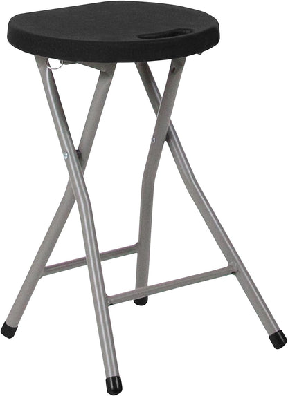 Flash Furniture Micah Foldable Stool with Black Plastic Seat and Titanium Gray Frame | Lightweight, Compact, Easy Storage, Indoor Use