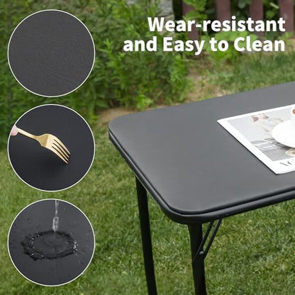 KAIHAOWIN Folding Table Chair Set, Black Vinyl Folding Card Table Chair, No Assembly Required Lightweight Foldable Table Chair Set for Everyday Use Indoor/Outdoor/Camping