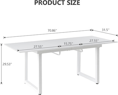 Extendable Dining Table for 4-8 Person, Extendable from 55" to 71", Modern Rectangle Dining Table with MDF Tabletop and Metal Frame, Expanding Kitchen Table for Home, Office (White)