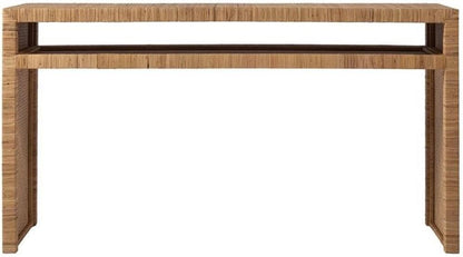 Pemberly Row Long Key Console Table, 60W X 18D X 32H, Wrapped Split Rattan, Tan Natural Cane Finish, No Assembly Required, Coastal Style Accent Table for Living Room or Entryway