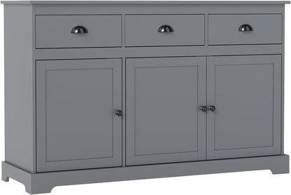 Sideboard Buffet Cabinet with Storage, 53.5” Large Kitchen Cupboard with 3 Drawers, Adjustable Shelf, Credenzas for Living Room, Wooden Coffee Bar Console Table for Dining Room (Grey)