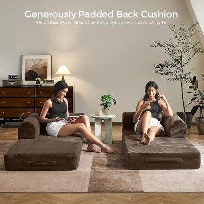 79" Convertible Futon Sofa Bed, Couch for Living Room | Brown | Folding Corduroy Sleeper Sofa, Modular Futon Couch with Fixed-Shape Frame, Pull Out Couch No Assembly