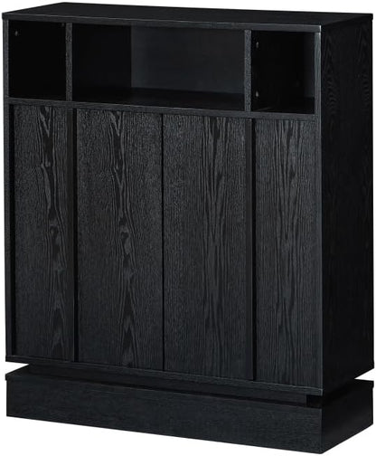 Small Sideboard Buffet Cabinet with Storage, 31.7" Farmhouse Accent Cabinet with 2 Doors, Adjustable Shelves and Open Shelf for Dining Room, Kitchen, Living Room and Entryway, Black