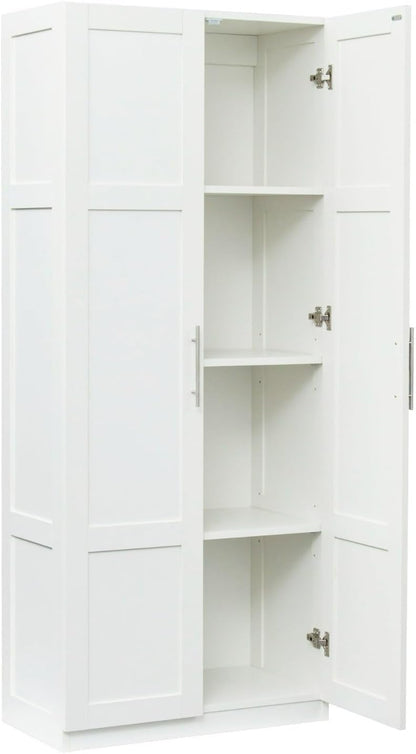 White Pantry Cabinet with 2 Doors and Adjustable Shelves, 70.87" Tall Kitchen Storage Cabinet, Freestanding Cupboard for Kitchen, Dining, Living, Bathroom and Laundry