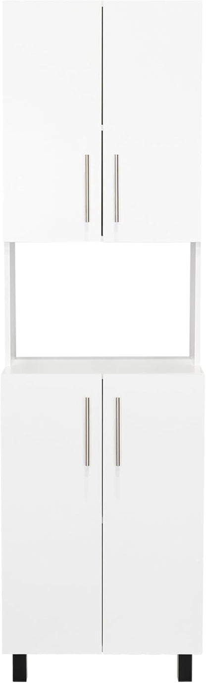 White Kitchen Storage Cabinet: Compact 76.8" Tall Double Door Pantry with Hutch & Shelves - Wood Frame Modern Design for Small Space Organization in Apartments & Homes