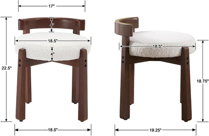 HNY Modern Boucle Ottoman : Upholstered Vanity Chair with Solid Wood Legs, Cute Round Footrest for Bedroom & Living Room, White