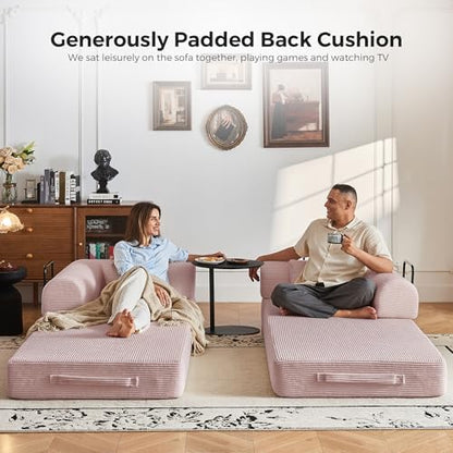 79" Convertible Sofa Bed, Couches for Living Room | Pink | Corduroy Futon Sofa Bed with Pocket Springs, Modular Sleeper Couch in a Box, No Assembly