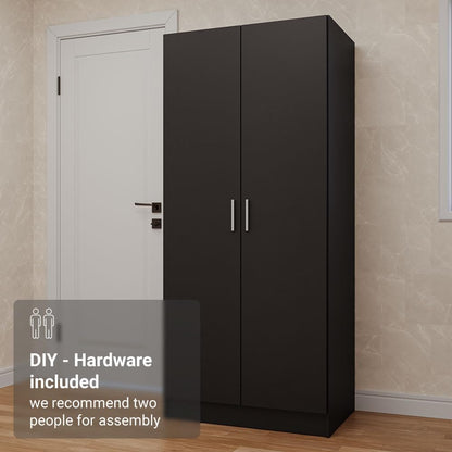 Madesa Kitchen Pantry Storage Cabinet with 2 Doors, Ample Shelf and Hanging Space 31 Inch Utility Armoire Organization Unit - Black