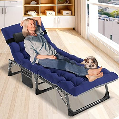 DoCred Chaise Lounge Chair, 5-Position Folding Outdoor Lounge Chair | Heavy Duty Sturdy Steel Frame Chaise Lounge w/ Removable Cushion & Pillow, Folds Flat for Storage, for Beach, Pool & Patio