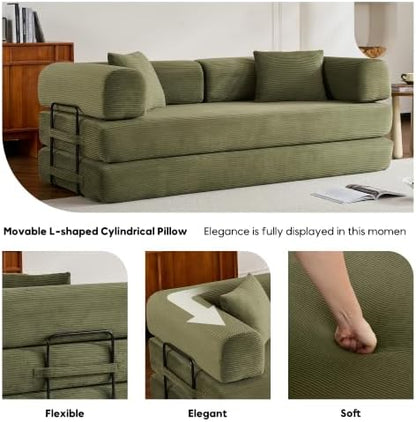 78" Convertible Floor Sofa Bed, Couches for Living Room, Green