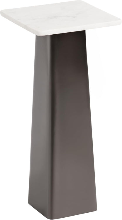 Kate and Laurel Quinley Modern Square Marble Drink Table, 10 x 10 x 22, White Marble and Gray Gunmetal, Contemporary Marble Pedestal Table for Use as Living Room Plant Stand or Bedroom Mini Table