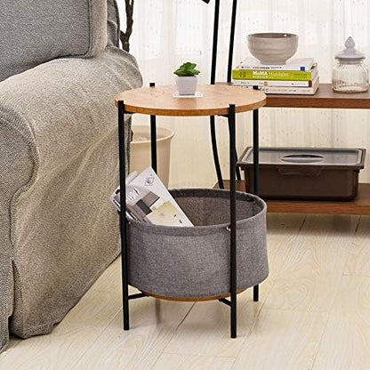 Telephone Table, Round 2 Layer Sofa Side Table,Coffee Table,Telephone Table,2-Storey Storage Shelf,3955CM(Color:Black)