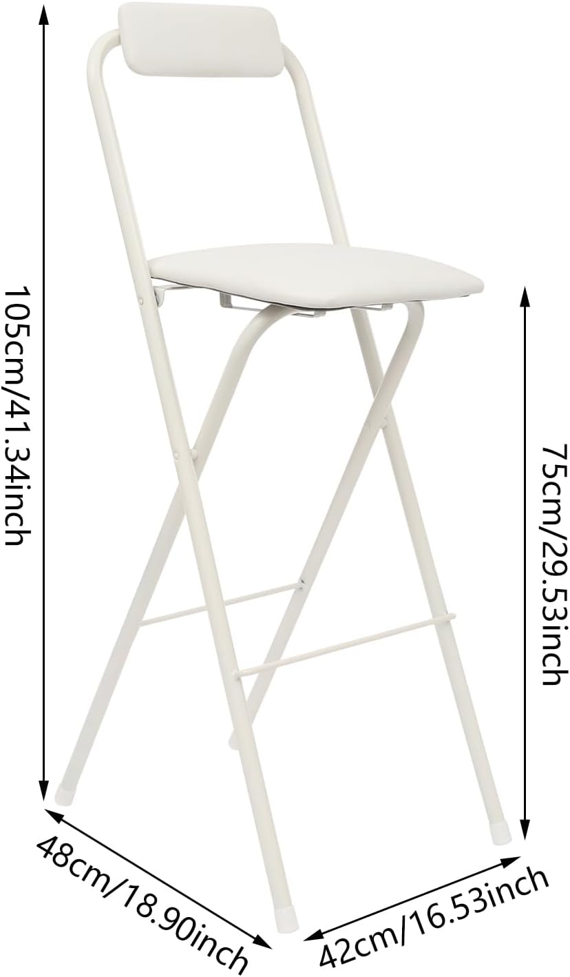 Folding Stool with Back 29.5 inch Tall Foldable Stool with Cushioned Padded Folding Bar Stools Metal Portable Chair Stools for Outdoor Indoor Kitchen Shop Cafe Garden Camping(White)