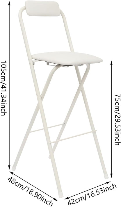 Folding Stool with Back 29.5 inch Tall Foldable Stool with Cushioned Padded Folding Bar Stools Metal Portable Chair Stools for Outdoor Indoor Kitchen Shop Cafe Garden Camping(White)