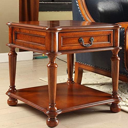 Telephone Table, Living Room Solid Wood Sofa Side Table,American Telephone Side Table,European Style Simple Retro Tea Table,Bedside Table with Drawers (Color:Chestnut,Siz