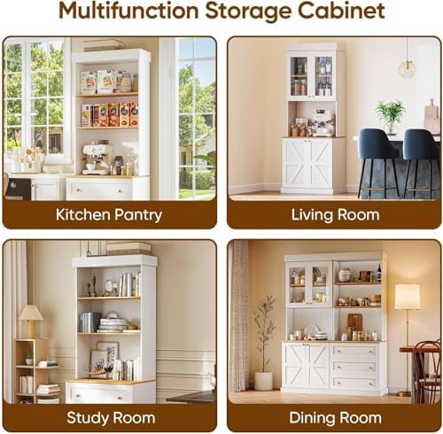 71" Tall Modular Farmhouse Bookcase with Drawers,Expandable Wooden Storage Cabinets for Home Office and Study Room，White