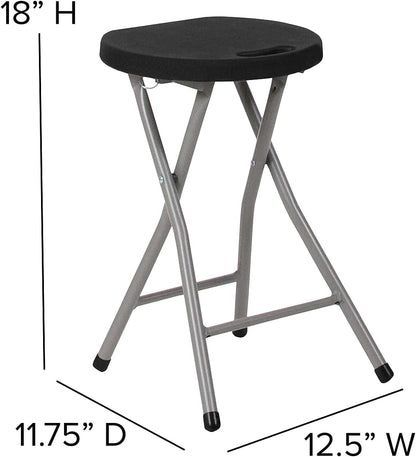 Flash Furniture Micah Foldable Stool with Black Plastic Seat and Titanium Gray Frame | Lightweight, Compact, Easy Storage, Indoor Use
