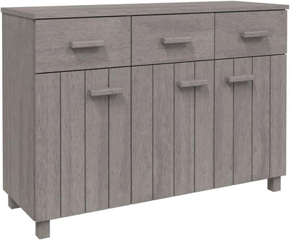 Light Grey Solid Pine Wood Sideboard with Shelves and Drawers, Traditional Style Storage Cabinet for Living Room Bedroom Dining Area, Durable Furniture