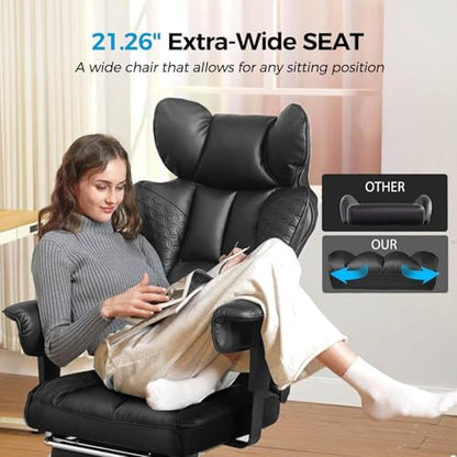 GTPLAYER Big and Tall Gaming Chair 400lbs Heavy Duty Office Chair with Footrest, High Back Pocket Spring Lumbar Support, Ergonomic Wide Comfy Seated Cushion for Lower Back Pain Relief, Earth-Black