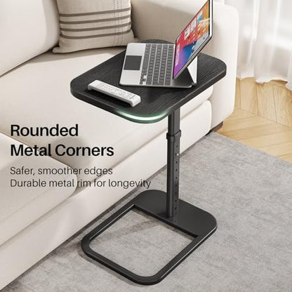 Kitstorack TV Tray Table, Adjustable Height & Rounded Metal Corners, Snack Table for Couch, Sofa, Bed, Chair, Living Room, C Shaped End Side Table for Eating, Dinner or Laptop, Small Spaces, Black
