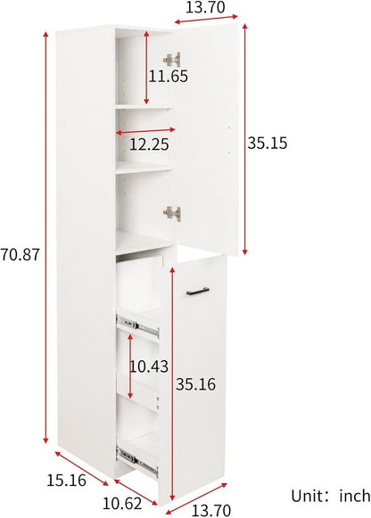 Kitchen Pantry Cabinet, 70.87" Tall Storage Cabinet with 3-Tier Pull-Out Shelves, Freestanding Cabinet with Door, 2 Adjustable Shelves, White Cupboard for Kitchen, Dining Room