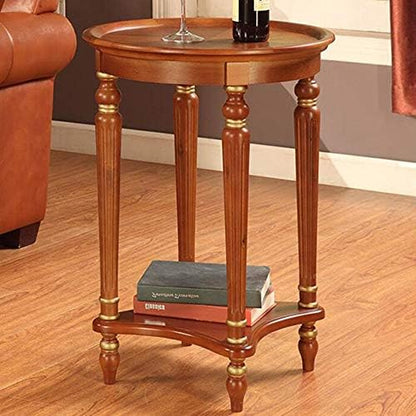 Telephone Table, End Table European Sofa Side Table,Solid Wood Coffee Table,Round Small Telephone Table for Home -515171cm(Color:Light Brown,Size:20.1720.1727.95in)
