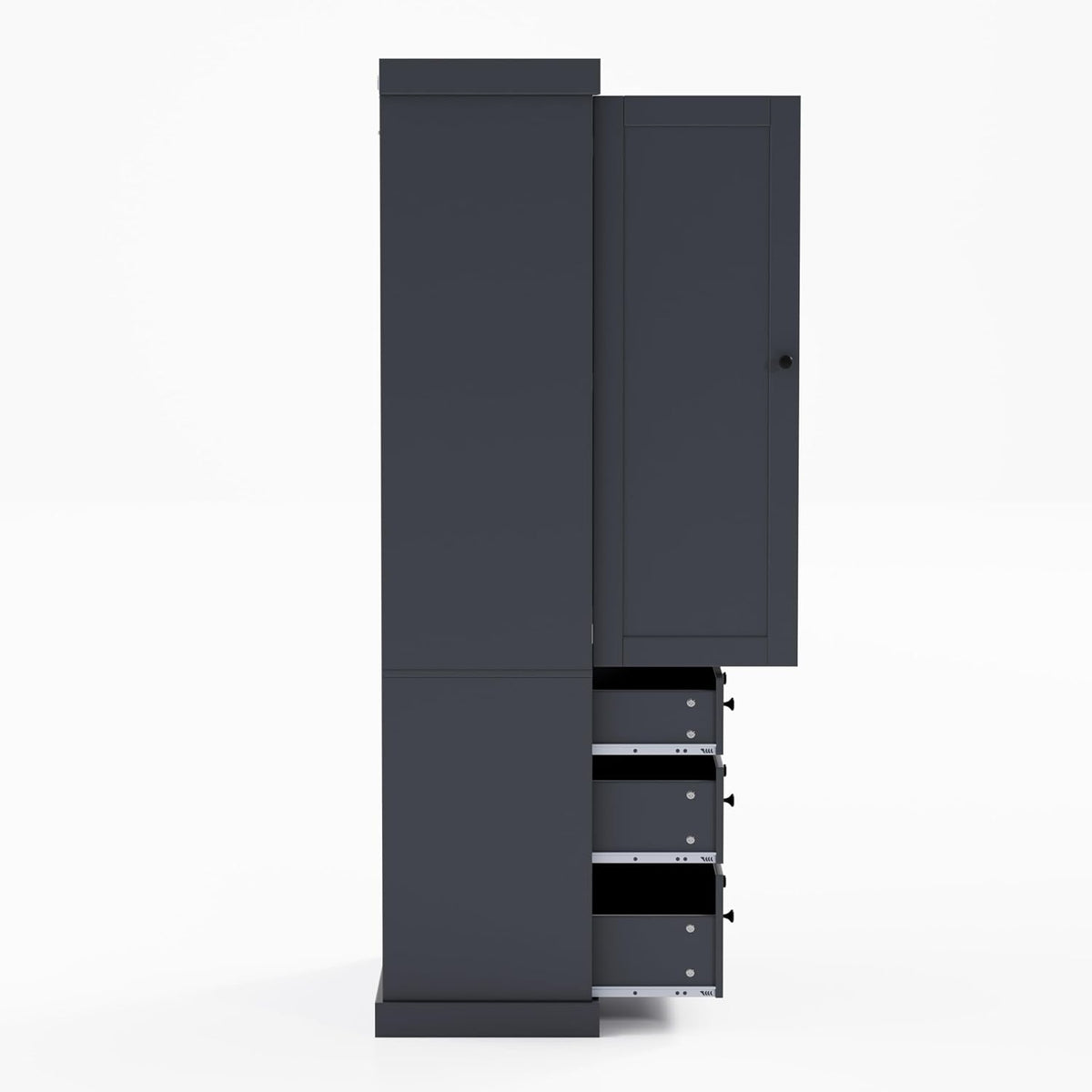 77inch Farmhouse Kitchen Pantry, Freestanding Tall Cupboard Storage Cabinet with 3 Adjustable Shelves, 8 Door Shelves, 3 Drawers for Kitchen, Dining Room, Gray
