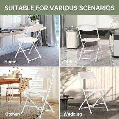 100 PCS Plastic Folding Chair, Portable Commercial Chair, Heavy-Duty Plastic Folding Chairs, Folding Chair with 350 LB Capacity for Wedding Party Outdoor Indoor White