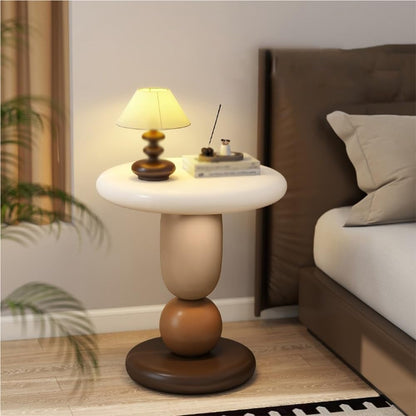 Colorful Round Side Table, Modern Resin Colorful End Table, Small Coffee Table with Stable Base for Living Room, Bedroom and Office(Brown)