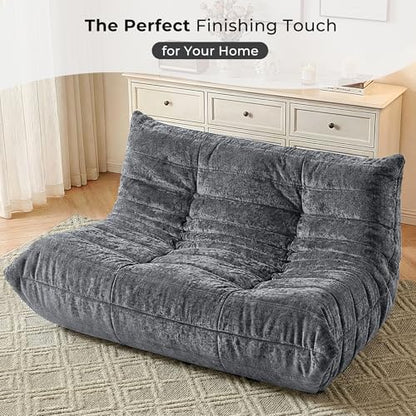 HABUTWAY Giant Bean Bag Chairs Loveseat for Adults,2 Seater,Grey | Loveseat Fireside Chair, Memory Foam Lazy Bean Bag Couch for Living Room, Bedroom, Dorm, Office