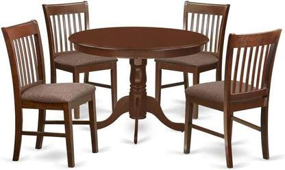 HomeStock 5 Piece Dinette Set for 4 Includes a Round Dining Table with Pedestal and 4 Dining Room Chairs, 42x42 Inch,Mahogany