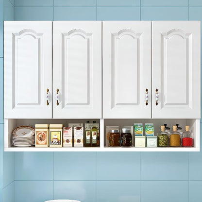 Wall Mounted Kitchen Pantry Storage Cabinet, White Narrow Sideboard Hanging Cabinet Organizer for Bottle, Dish, Bowl, Dining Room, Kitchen, Bathroom (47" L x 12" W x 31.5" H)