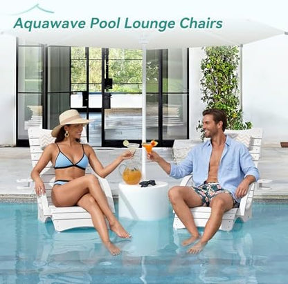 Pool Lounge Chairs with Armrest & Cup Holder, 8-10in Shallow Water | HDPS Fade Resistant, Headrest, 330lbs Capacity, Outdoor Beach Deck Sun Tanning Lounger, White