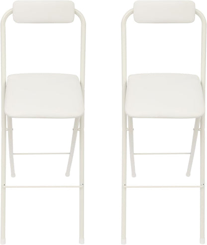 29.5" Bar Height Folding Stools Set of 2, Heavy Duty 275lb Capacity Foldable Bar Chairs with Backrest and PU Leather Padded Seat, Space Saving Portable High Stools for Home Bar Party & Kitchen (White)