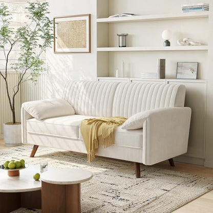 ONBRILL 64.5" Loveseat Sofa, Chenille Loveseat Couch for Living Room, Beige