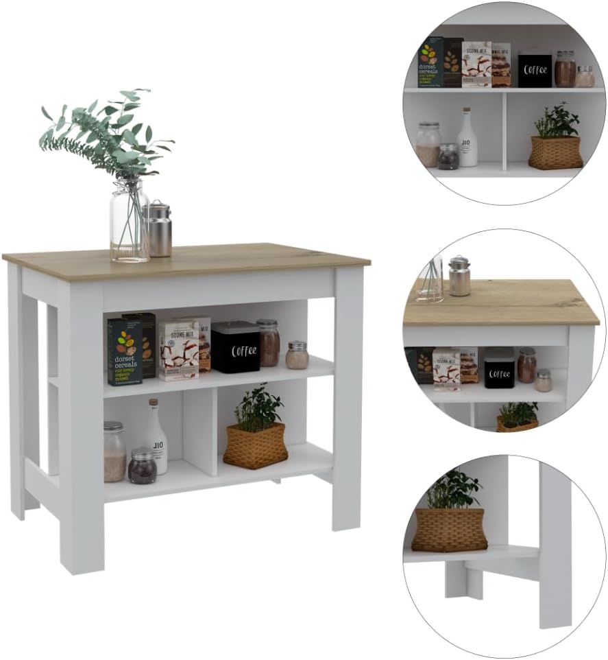 Kitchen Island with Three Storage Shelves and Four Legs | Tabletop with silver nanoparticles for reduction