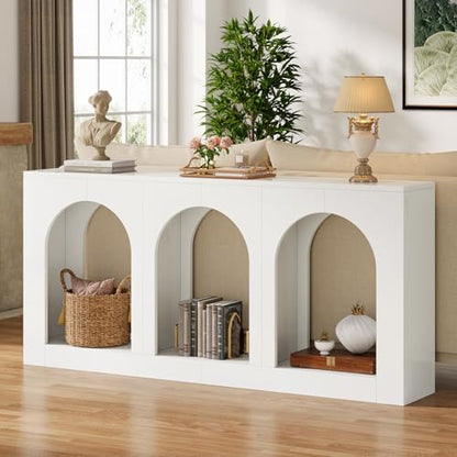 Tribesigns 70.9" White Console Table with Storage, Wood Entryway Entry Table with 3 Arched Shelves for Foyer, Hallway, Living Room, Behind Couch Sofa, Narrow Long