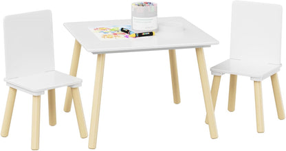 ALEVINE 3 Piece Square Back Kids Table Set | Kids wooden table and chair set with animal-themed chairs, designed for play, learning, crafts, and activities.