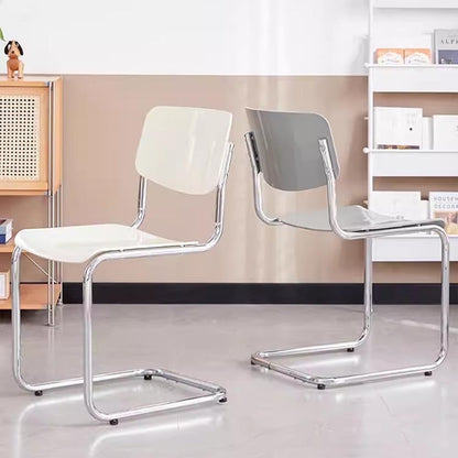 Etlegor Kitchen Plastic Backrest Dining Chair, Modern Cantilever Side Chair w/Chrome Steel Frame for Living Room Office Leisure Area(Creamy White)
