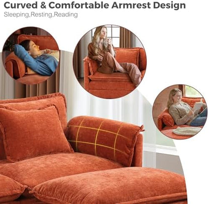 ELUCHANG 153" Oversized Modular Sectional Sofa, Comfy Chenille Cloud Couch, 7-Seater U Shaped Modern Deep Seat Sofa w/Removable Covers for Living Room, Bedroom, DIY Combination - Terracotta