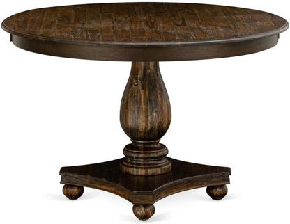 FE2-07-TP Ferris Dining Table - a Round Wooden Table Top with Pedestal Base, 48x48 Inch, Distressed Jacobean