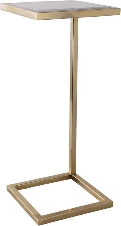Home Decor End Table, Side Table, or Night Stand - Metal C-Shaped Accent Table with Marble Top Perfect for Big or Small Spaces - A Modern Accent for Office, Bedroom, or Living Room - 24" White & Gold