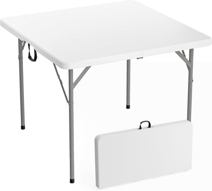 VINGLI 38" Fold in Half Square Table, Bi-Folding Commercial Portable Plastic Dining Table for Kitchen Outdoor Party Wedding Event, White