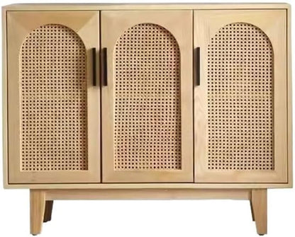 Entryway Cabinet Simple Solid Wood Rattan Dining Sideboard Nordic Home Living Room Kitchen Storage Locker Sideboard Storage Cabinet(M:120CMX35CMX90CM)