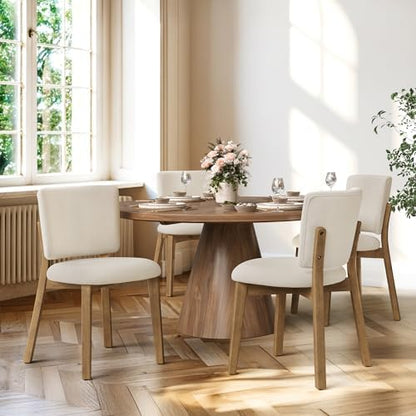 LUE BONA Linen Farmhouse Dining Chairs Set of 4, Natural Wood Leg | Comfortable Wide back with thick foam padded and Solid wood legs for dining room, kitchen or restaurant