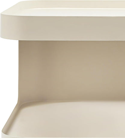 Modern Metal Side Table with Storage - No Assembly Small End Table & Nightstand for Bedroom,Living Room,Couch - Compact Accent Table for Small Spaces,Durable Bedside Table (Cream)