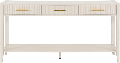 Knocbel Entryway Console Table with 3 Vertical Stripe Drawers and Storage Bottom Shelf, Sofa End Table with Sturdy Long Legs for Living Room Hallway, 15.7" D x 60" W x 31.4" H Beige