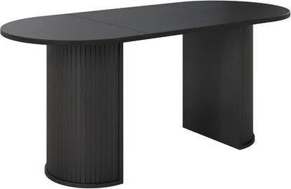 70.8" Oval Dining Table for 4-6 Persons, Fluted Pedestal Base Mid Century Wood Veneer Kitchen Table with Curved Edges for Dining Room, Apartment, Small Spaces, Black