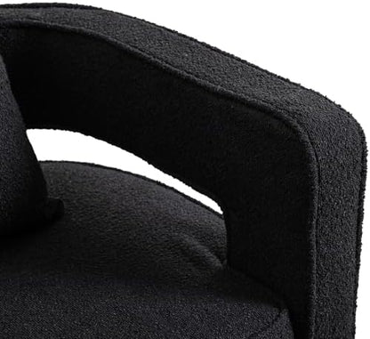 Swivel Accent Chair, Modern Swivel Barrel Chair for Living Room, 360 Degree Comfy Square Accent Chair with Open Back, Upholstered Armchair for Bedroom,Reading, Boucle, Black