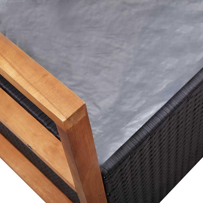 Poly Rattan Patio Storage Bench 45.3 Inch with Solid Acacia Wood Armrests, Removable Seat Cushion, Large Storage Space for Outdoor Garden